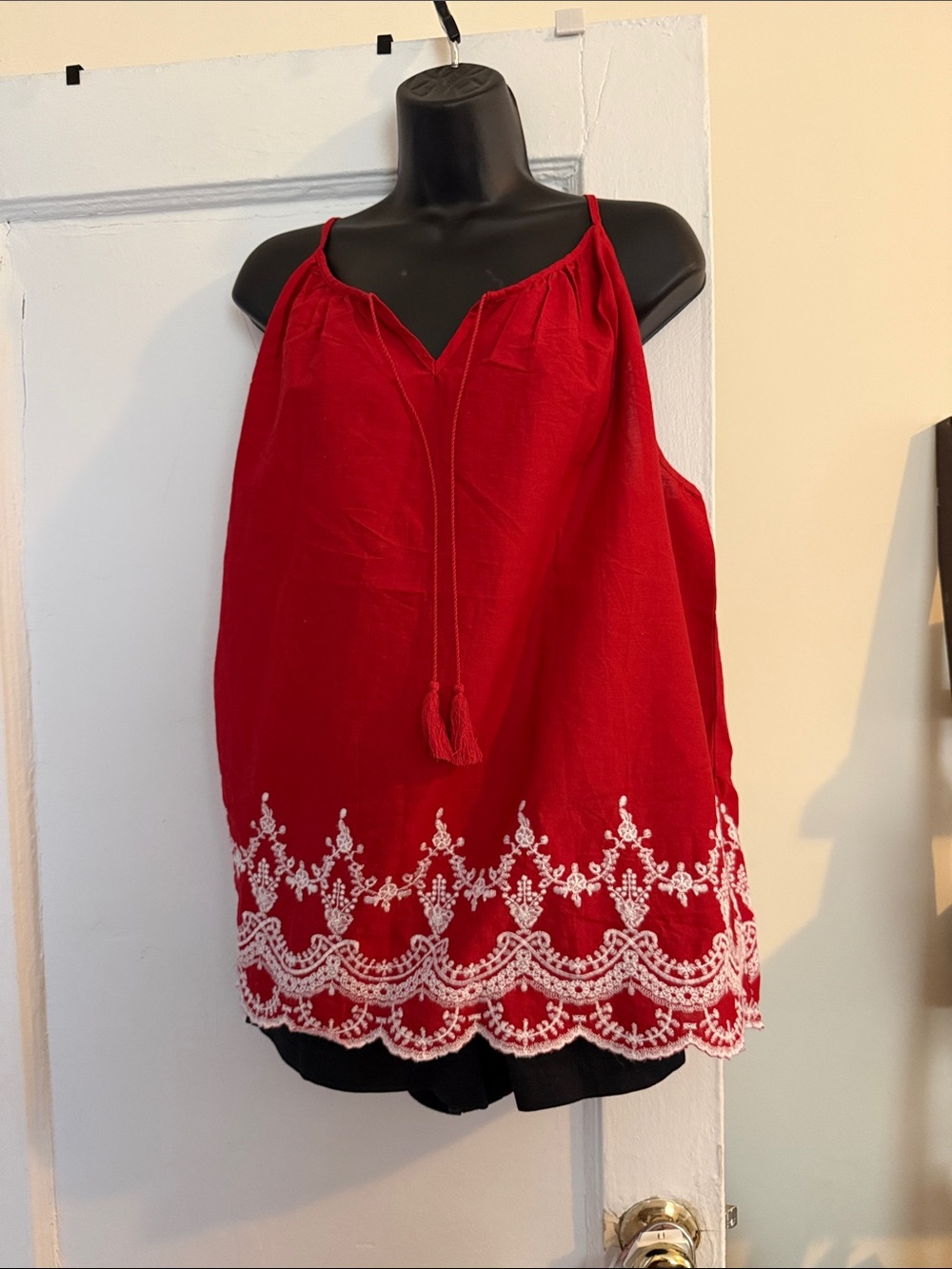 Old Navy Red Embroidered Tassel Camisole